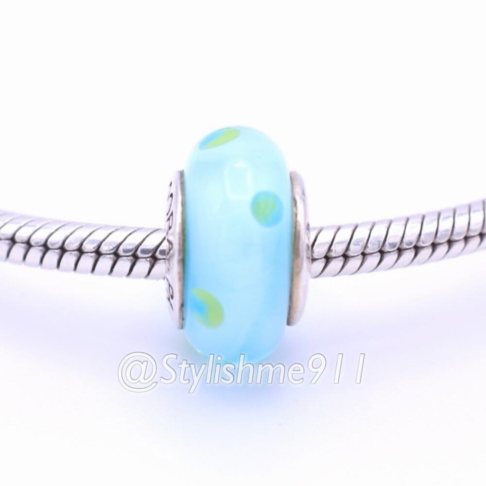 Authentic PANDORA Blue/ Green Polka Dots Murano Glass Charm